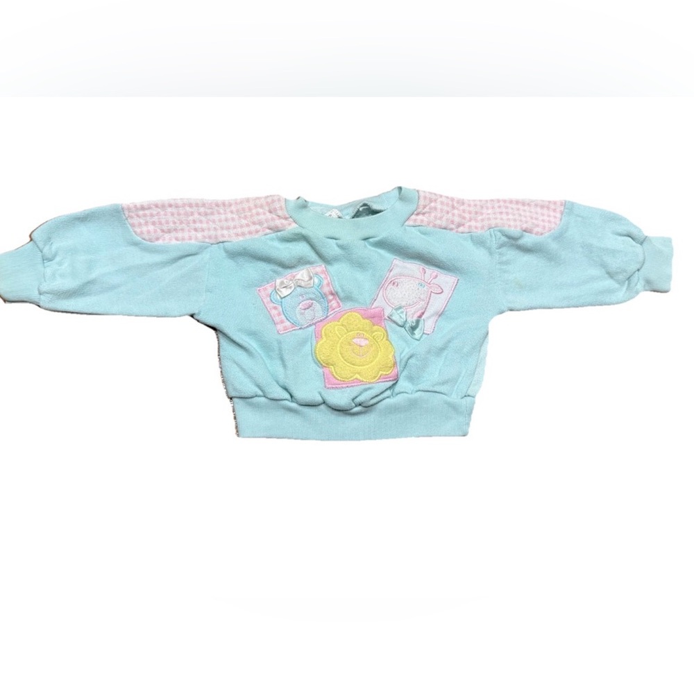 Vintage Broadway Kids Pullover Animal Sweatshirt Girls Size 12mo Blue Pink